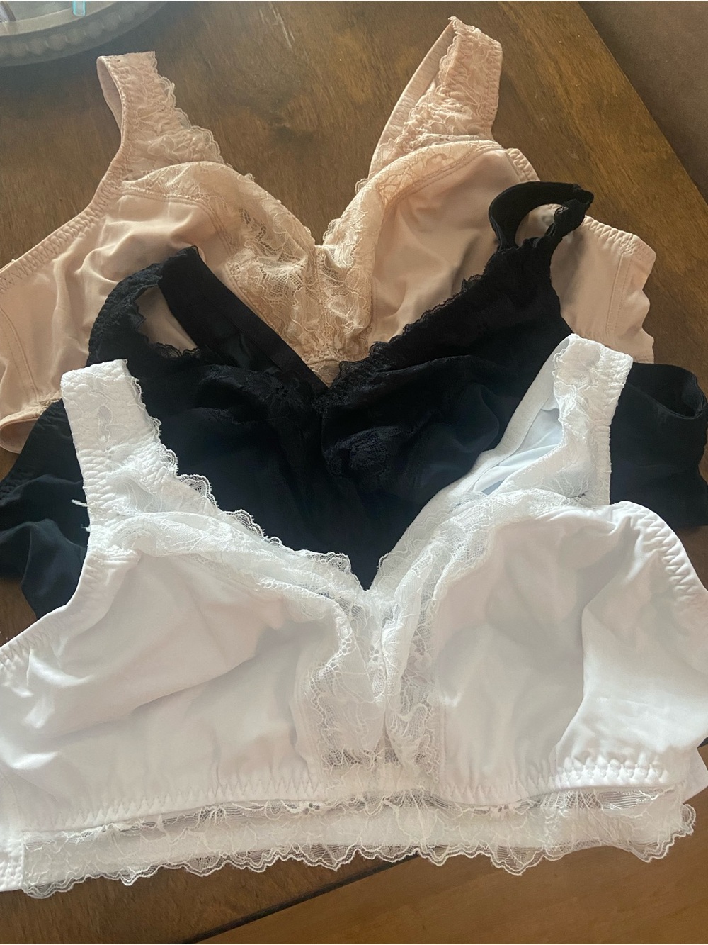 Breezies 2X Lace-Trim Bra Trio - White, Black, Beige NEW